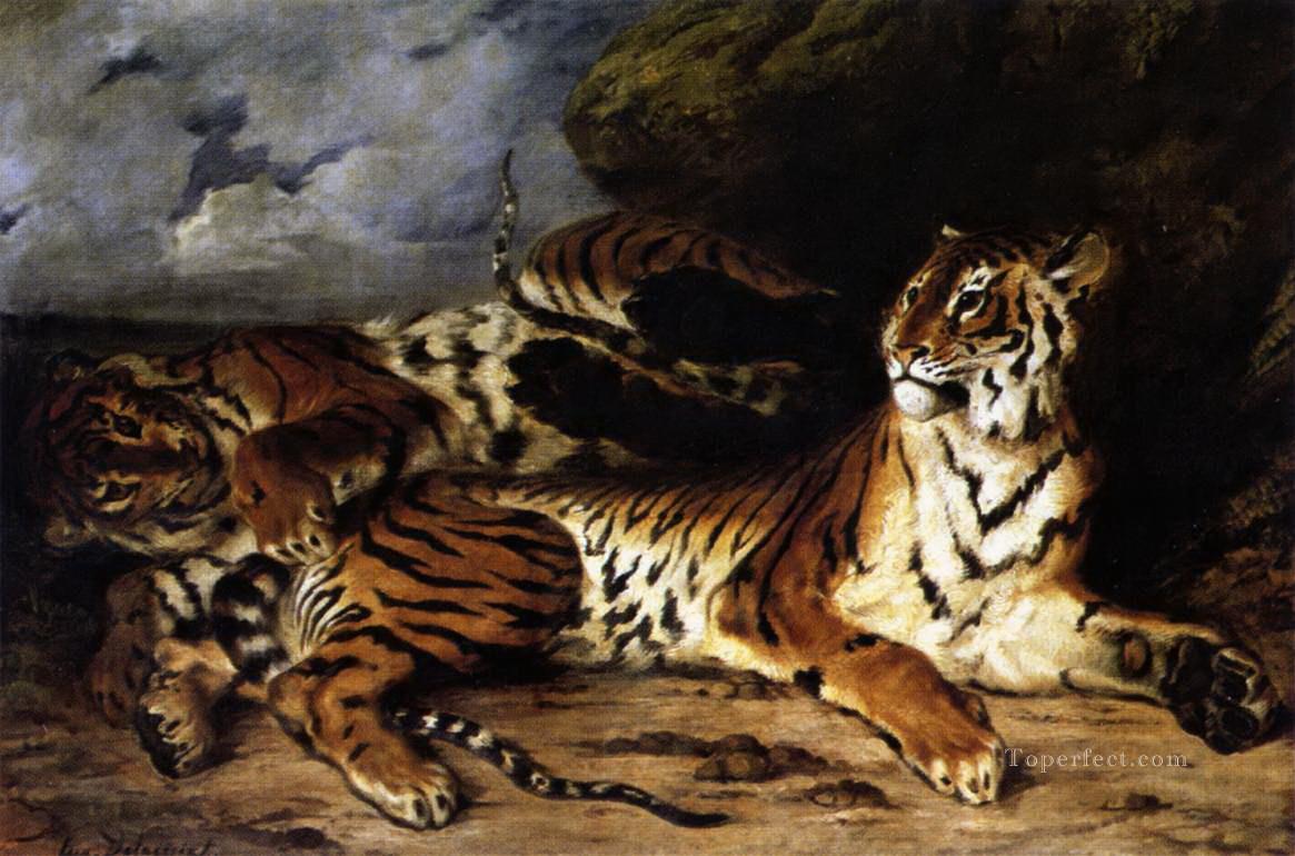 A Young Tiger Playing with its Mother Oil Paintings